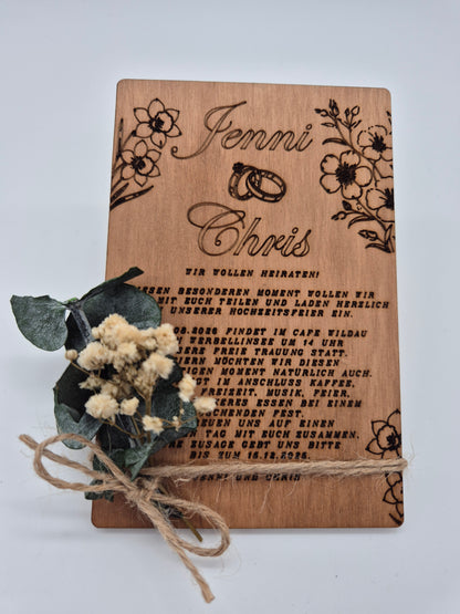 Hochzeitseinladungen aus Holz – Personalisiert