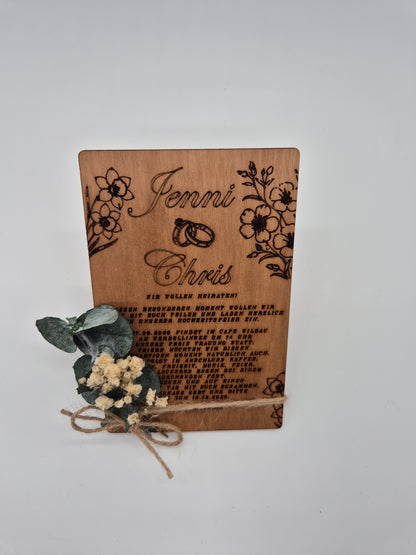 Hochzeitseinladungen aus Holz – Personalisiert